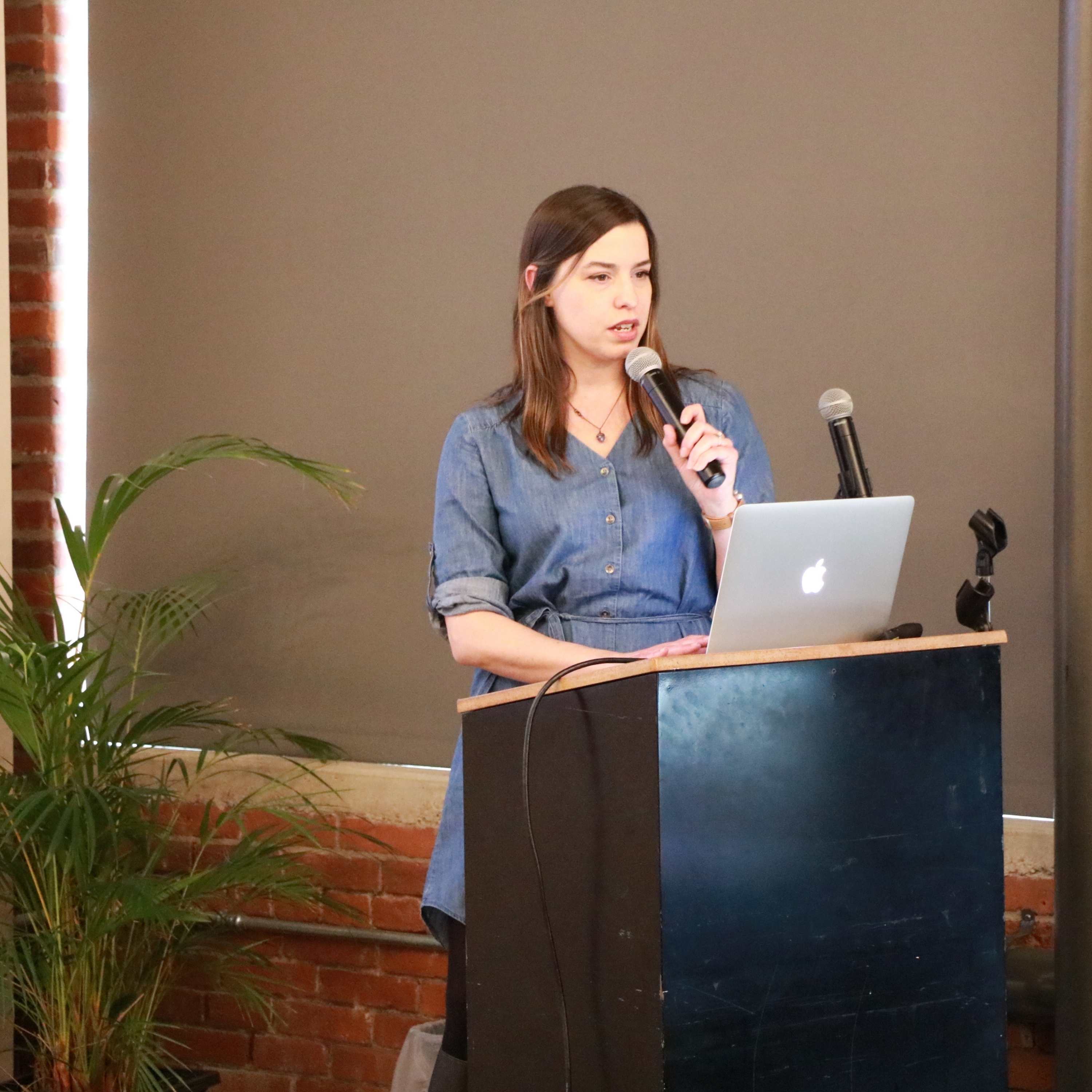 Kathleen Gaines, founder of We Are Minding the Gap, speaks to a group regarding the increasing need for string health and wellness programs in ballet schools.